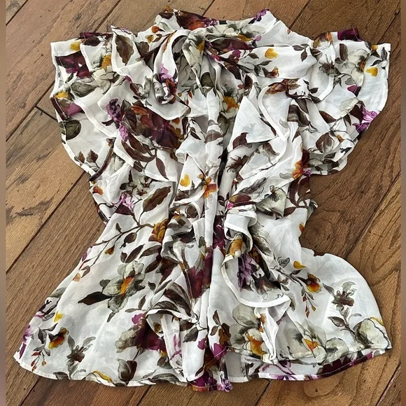 BY ANTHROPOLOGIE TIE-NECK SHEER RUFFLED BLOUSE - Picture 3 of 3